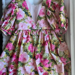 [Next] NWT Floral Puff Sleeve V-Neck Dress - Pink & Green - Size 5/6